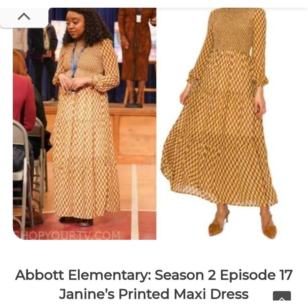 ASON TV Abbott Elementary Melloday Janine Smocked Long Dress Sz M Geometric $200